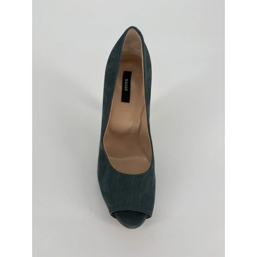 Authentic Bally Women's Blue Suede Peep Toe Cone Heel Pumps Shoes 5.5 US / 36 EU